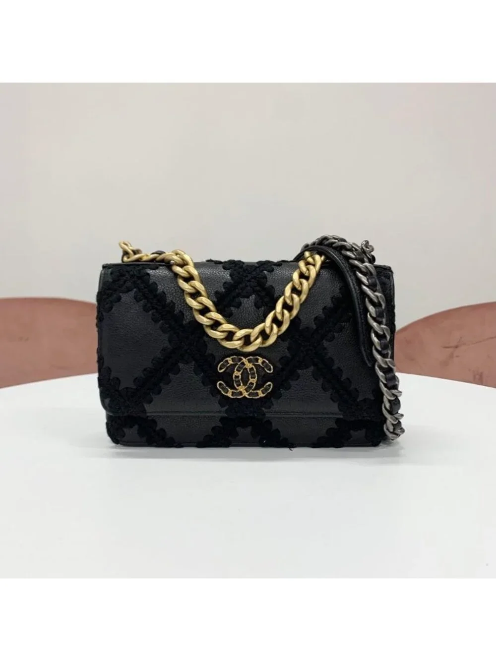 Chanel 19 Calfskin Shoulder Bag Chain Wallet